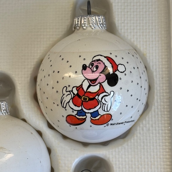 VINTAGE Walt DISNEY Santa MICKEY MOUSE Set 5 Christmas Glass Ball Ornaments BOX - Picture 4 of 16